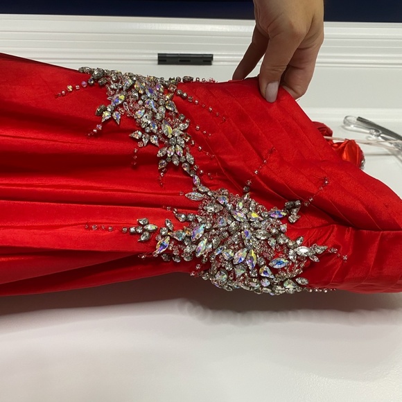 Red Tony Bowls Pageant Prom Gown - Picture 11 of 14